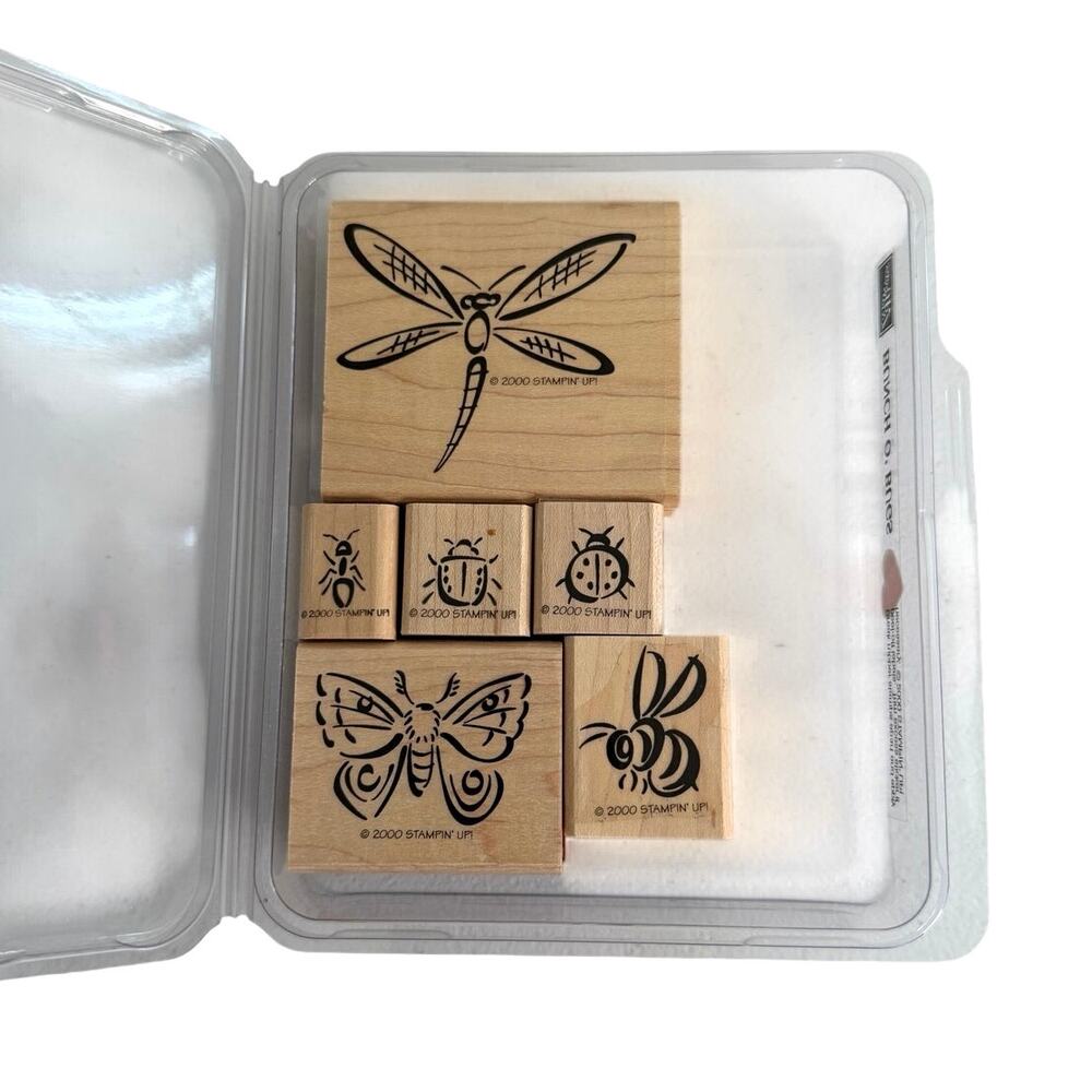 Stampin’ Up set of 6 wooden stamps bunch o' bugs collection
